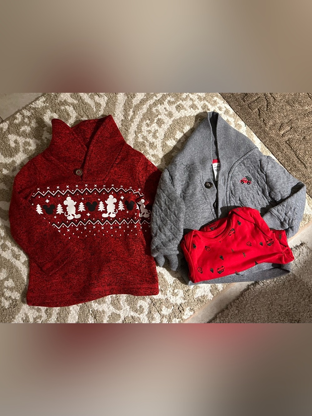 Boys 12 months Christmas sweaters- Mickey and carters